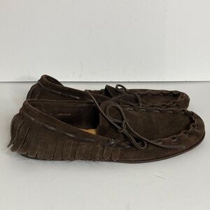 John Varvatos Mocassins Mens 10 Dark Brown Suede Fringe Slip On Made in Italy